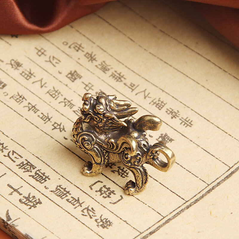 Estatua de dragón Qilin de latón de estilo chino, para estatuilla riqueza, prosperidad, suerte, Fengshui, adornos Vintage para decoración del hogar, 1 pieza
