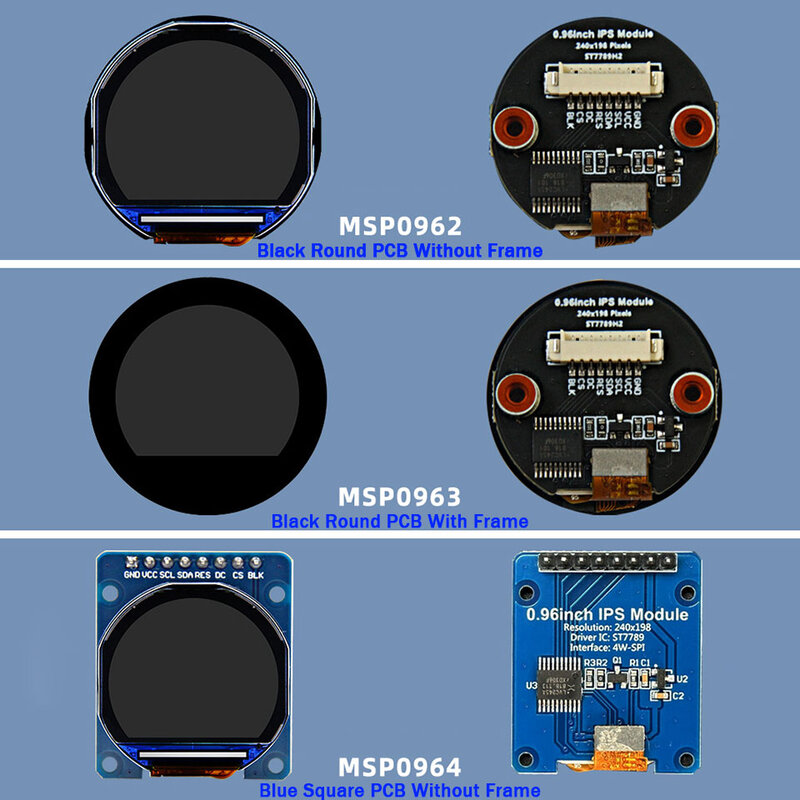 دائري IPS SPI LCD وحدة لوحة شاشة عرض الشاشة لاردوينو ، ESP32 ، التوت بي ، STM32 ، CH32 ، C51 ، 0.96 "، 240x198 ، ST7789