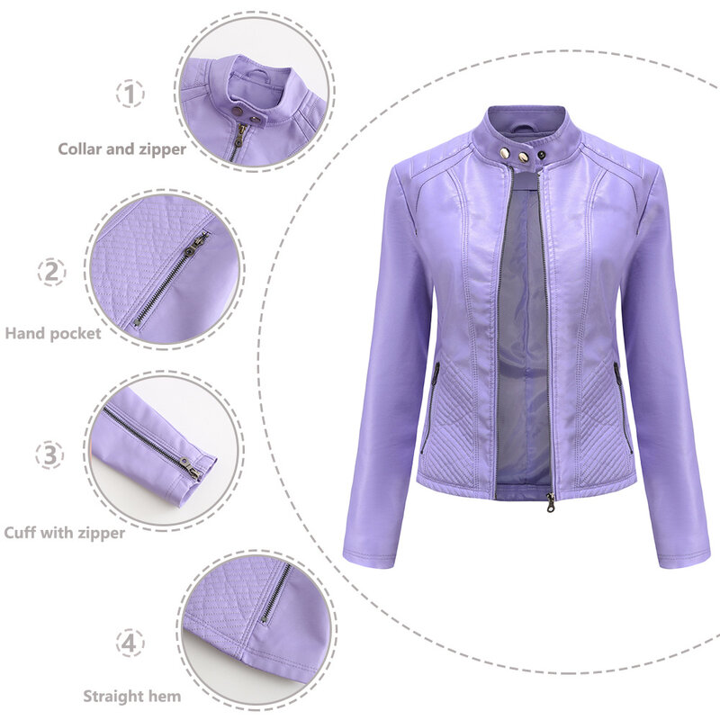 Jaqueta de manga comprida feminina, casaco de couro fino, tendência simples, casual, nova, outono e inverno