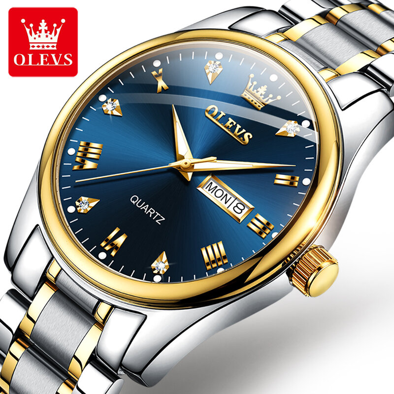 Olevs-メンズステンレススチール防水クォーツ腕時計、スポーツ時計、カジュアル、日付、高級、ファッション