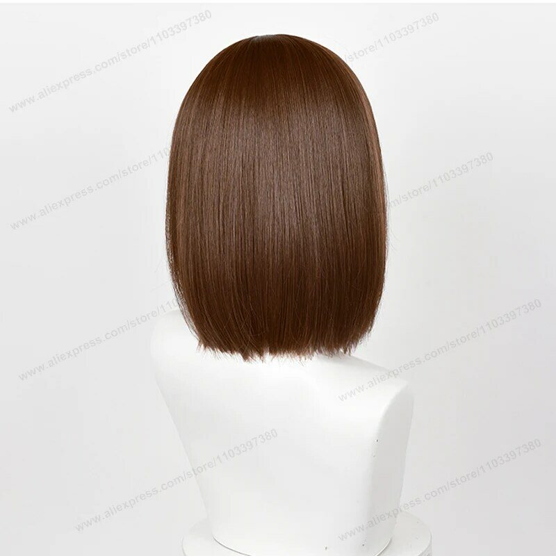 Ieiri Shoko-女性用キャップ付きコスプレウィッグ,短い茶色の髪,頭皮,耐熱性,合成,32cm