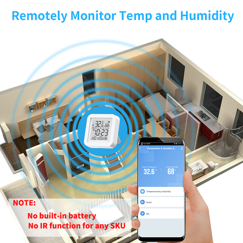 Sensor de temperatura/humedad para el hogar inteligente, higrómetro con aplicación Tuya, WIFI, compatible con asistente de Google y Alexa