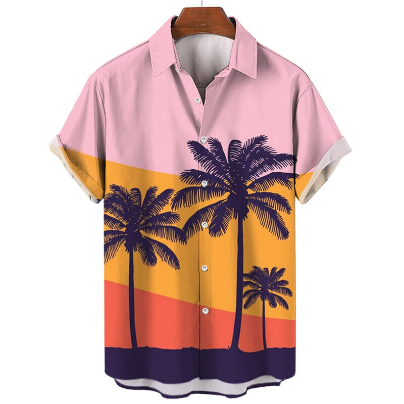 Camisa de manga corta con estampado de palmeras para hombre y mujer, camisa con botones, top de moda, Verano
