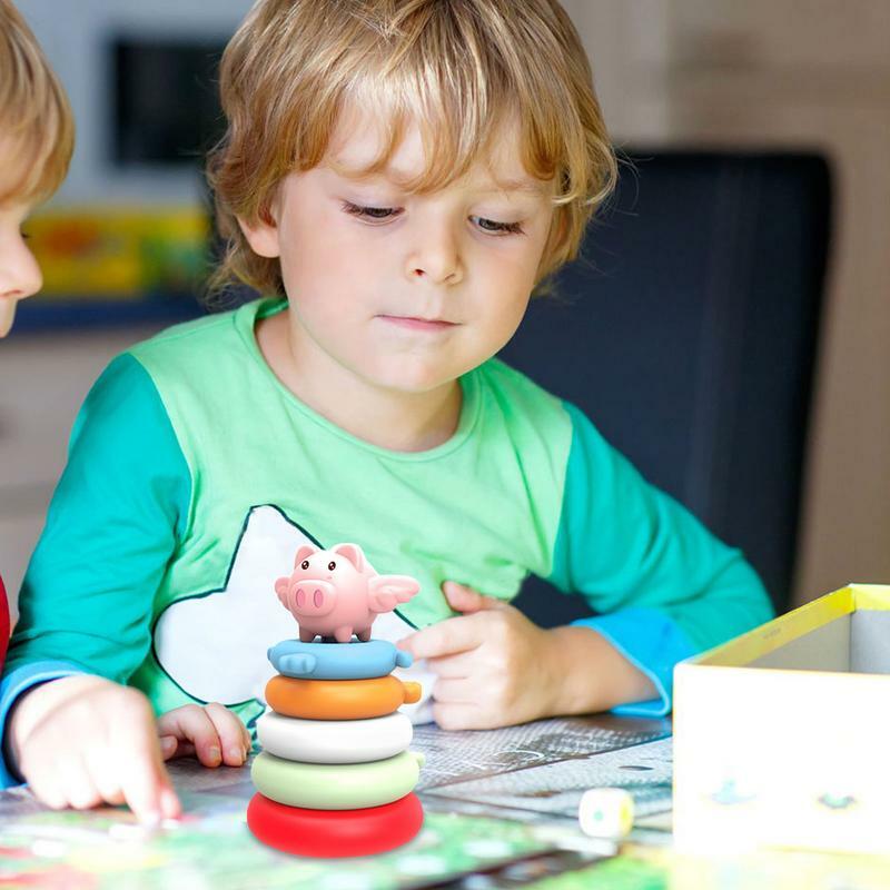 Susun lingkaran bersarang mainan cincin Stacker mainan bayi silikon susun lingkaran bersarang Montessori babi pelangi susun mainan untuk