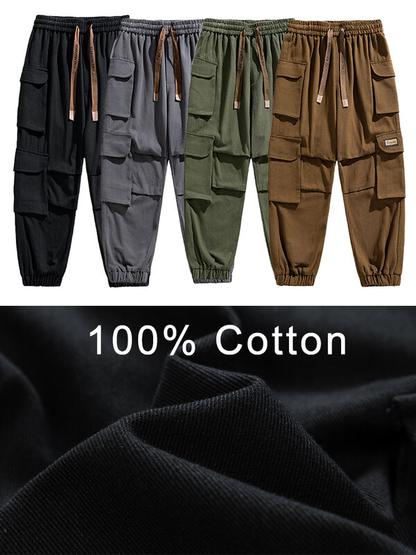 Calças de Jogger Baggy com cordão multi-bolsos para homens, calças de algodão cargo, streetwear, plus size, 8XL, outono, novo, 2023