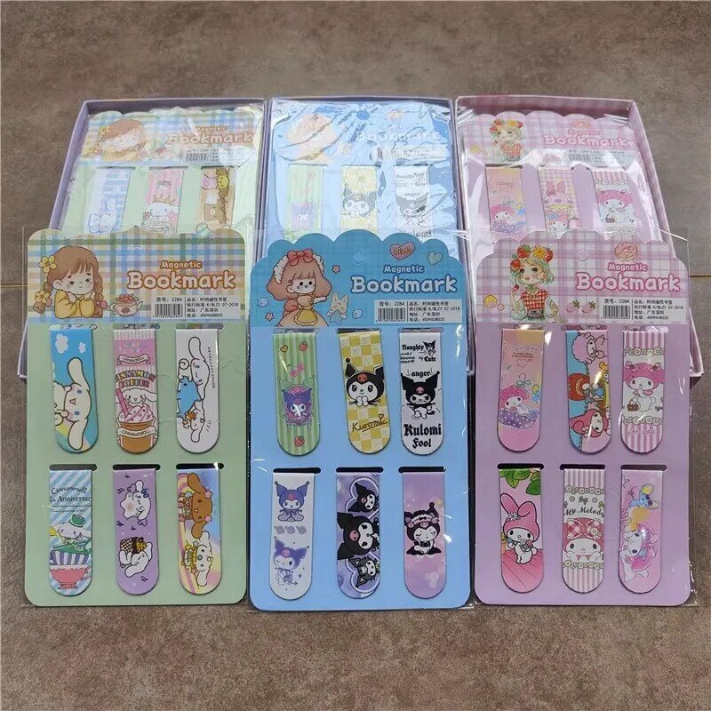 6 упаковок мультяшных Sanrio Cinnamoroll магнитные закладки аниме My Melody Kuromi двусторонний студенческий складной металлический канцелярский подарок