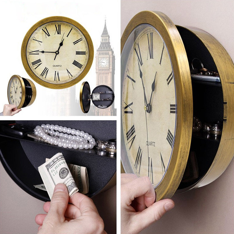Vintage Relógio De Parede Cofre, Caixa De Armazenamento Secreta, Dinheiro Jóias, Caixa De Armazenamento De Valores, Decoração Para Casa, Transporte Da Gota