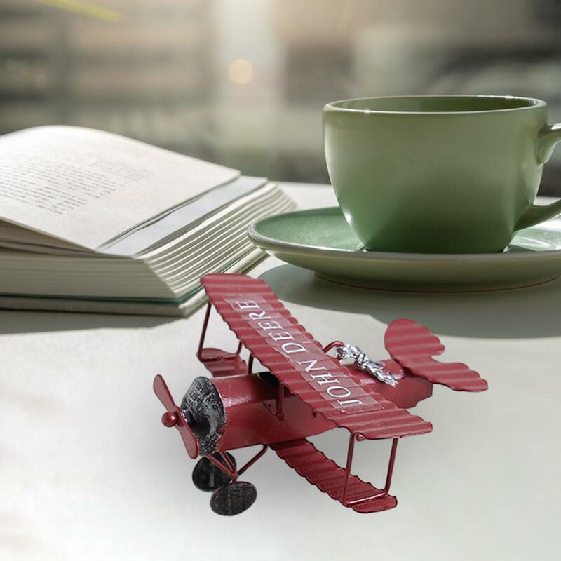 Aviões modelo metálico para desktop, ornamento biplano, decoração retro, avião