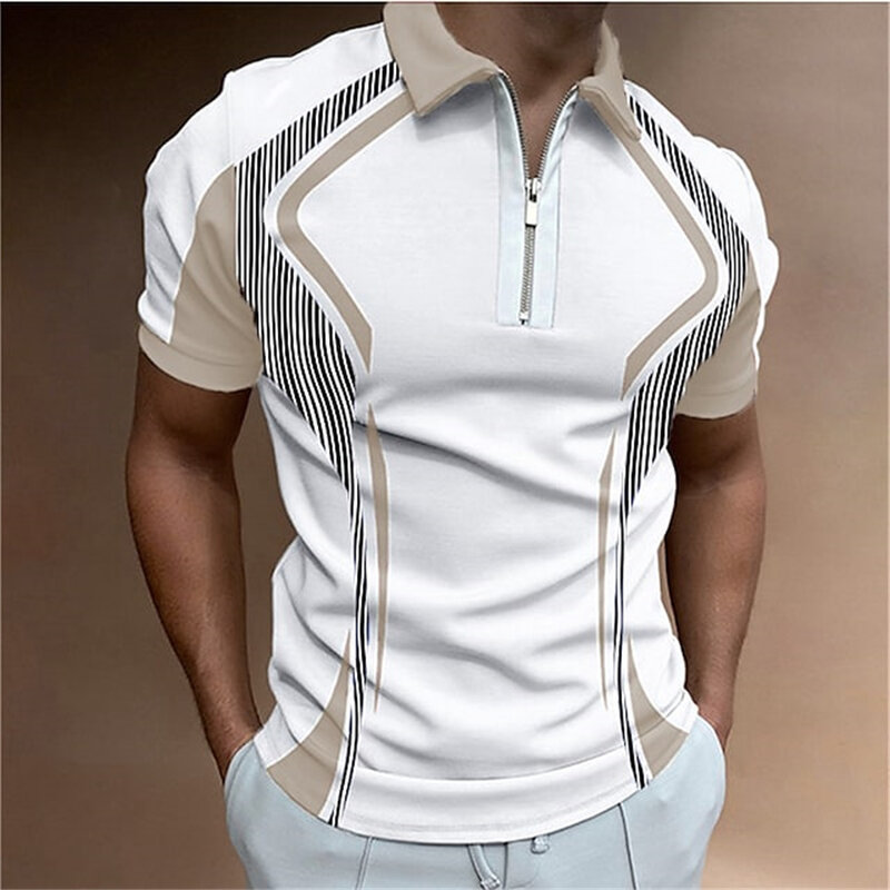 เสื้อโปโลผู้ชายเสื้อยืดแขนสั้น STRIPES ระบายอากาศได้ดีเสื้อธุรกิจเปิดลงปกเสื้อแบรนด์หรู