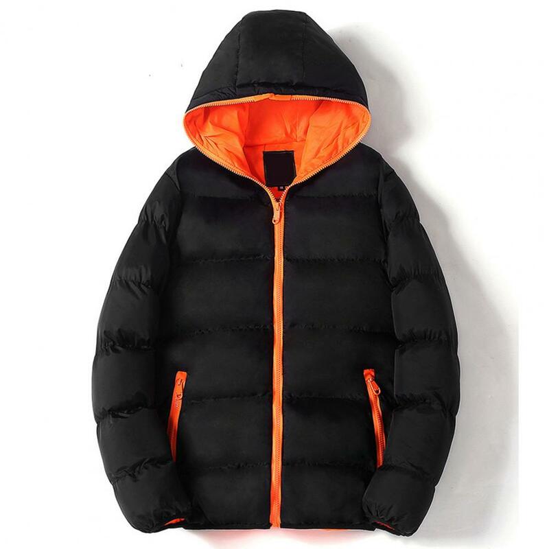 Cotton Jacket Stylish Men's Winter Padded Jacket Hooded Drawstring Long Sleeve Zipper Placket Slim Fit Thickened Warm Coat