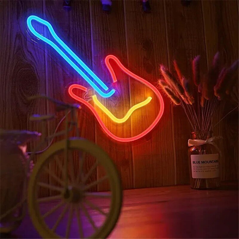 Luz de guitarra de neón 3D, letrero de luz LED para decoración del hogar, Bar, Rock, Pub, Hotel, playa, recreativa