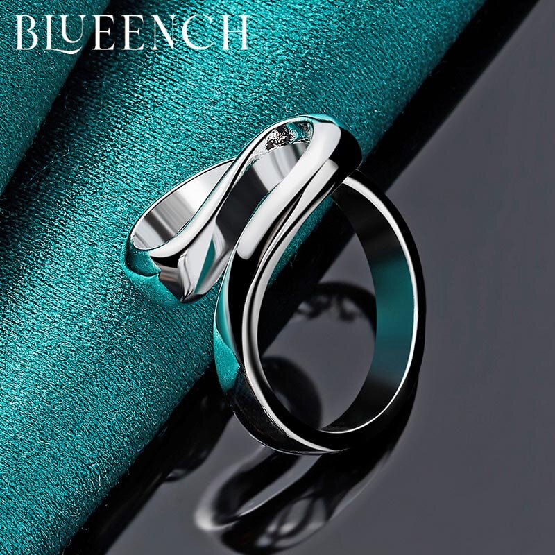 Blueench 925 prata esterlina geométrica irregular anel para festa de casamento feminino simples moda glamour jóias