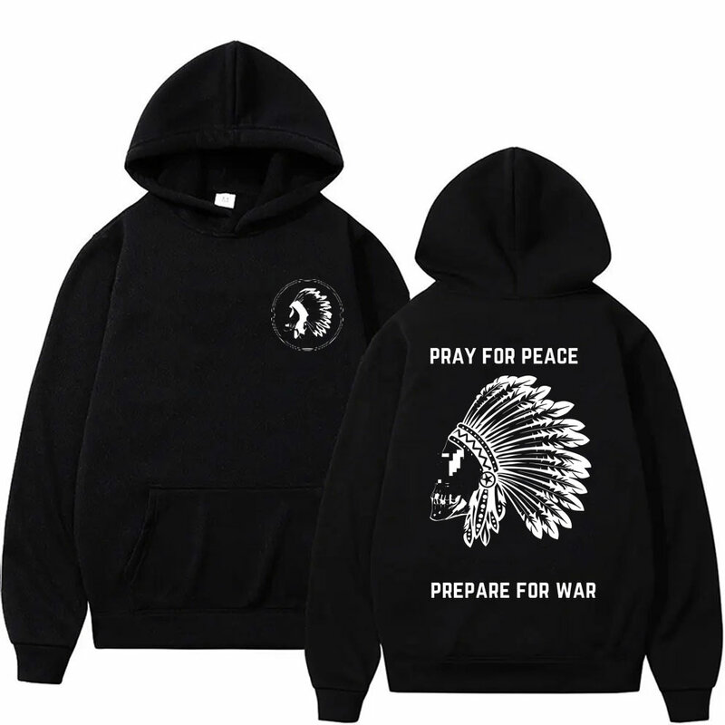 Pray for Peace Double Sided Printed Hoodie Men Women Vintage Casual Oversized Sweatshirt Spring Autumn Male Fashion Sportswear