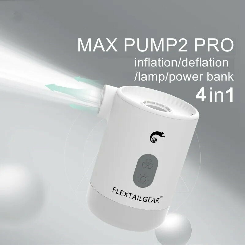 Bomba de ar Flextail Max 2 Pro, 4 em 1 portátil Mini Inflator elétrico, carregamento USB, almofada de dormir, Camping Colchão, Packraft