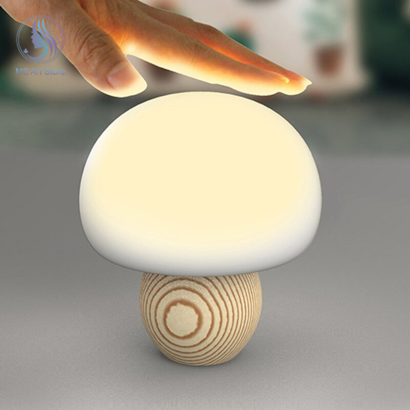 Luz bonito da noite do cogumelo, mini lâmpada magnética do USB, branco morno, sensor do luz-controle, luz do quarto, decoração Home