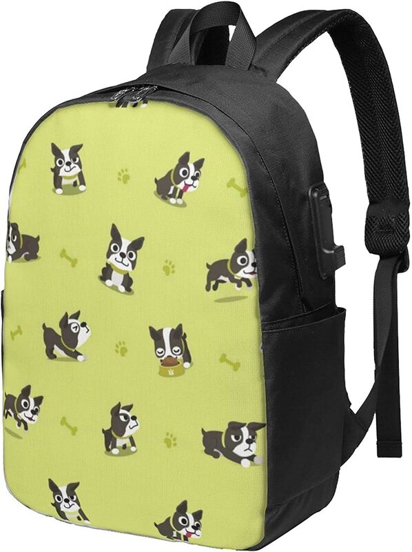 Рюкзаки с мультипликационным рисунком «Бостон-терьер» для собак, дорожный ранец для ноутбука 17 дюймов, сумка для учебников для колледжа для...