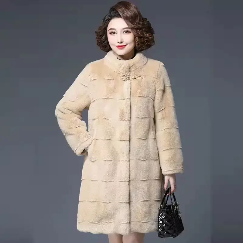 2024 nuova giacca invernale di mezza età e anziana imitazione pelliccia di volpe cappotto di erba caldo allentato vestito alla moda Parka F366