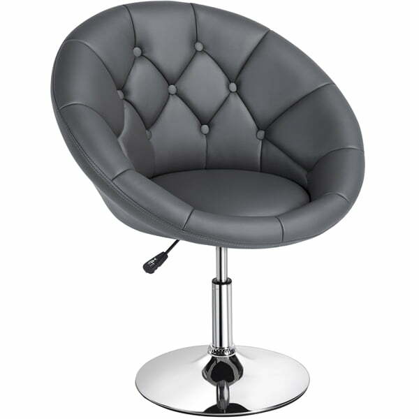 Modern Tufted Adjustable Barrel Swivel Accent Chair, Gray Faux Leather gaming chair  gaming  bureau chair  office chair