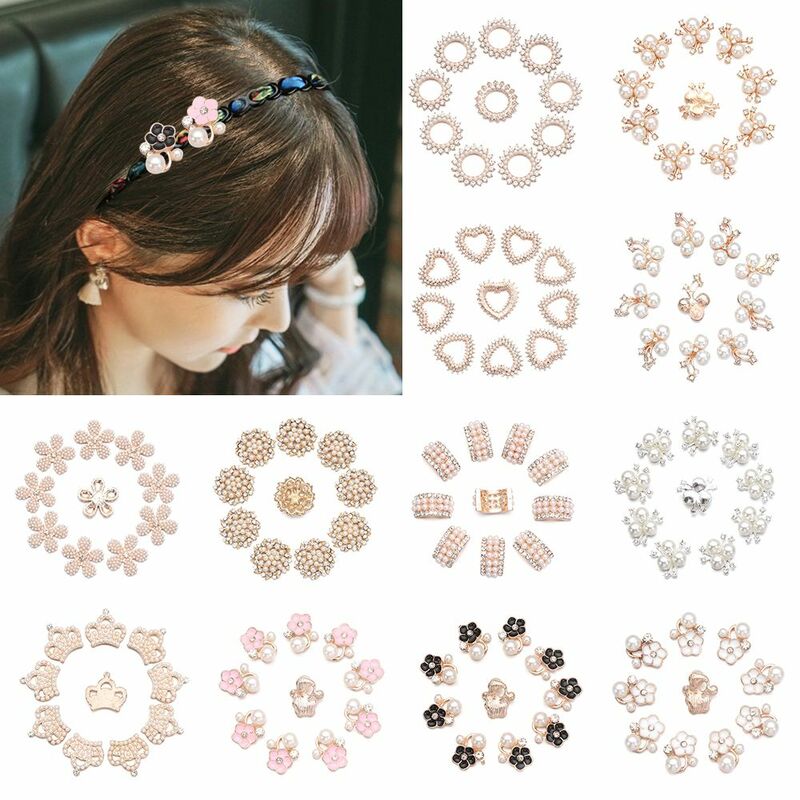 10PCS Sparkling Flower-shaped Crystal Rhinestone Buttons Pearl Button Pearl Hairpins Headwear Clip