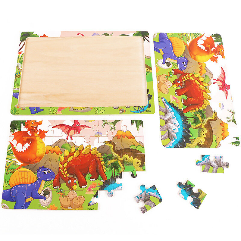 NOWE Drewniane 30 sztuk Puzzle dla dzieci Zwierzęta Dinozaur Kreskówka Samolot Puzzle Dziecko Wczesna edukacja i intelektualne zabawki konstrukcyjne