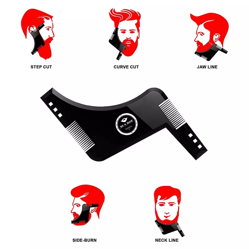 Transparente Beard Styling Template Comb, Pentes masculinos para cabelo, Beard Trim Templates, Penteados, Ferramentas de Beleza, 1Pc