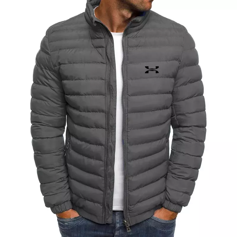 Jaket musim dingin pria, 2024 kerah berdiri hangat Parka Street mode kasual bisbol Slim Fit merek mantel bawah