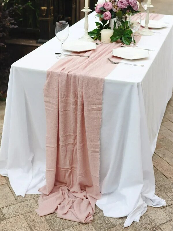 Taplak meja pernikahan kain kasa katun Retro merah muda Burr tekstur serbet makan hadiah taplak meja dapur dekorasi meja natal rumah