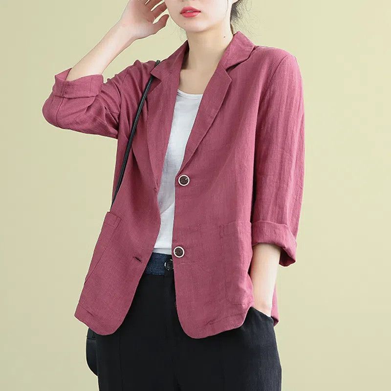 Blazer feminino de manga longa com lapela, jaquetas vintage com botões, camisa elegante, outwear de cor sólida, moda casual, OL, feminina, 2024