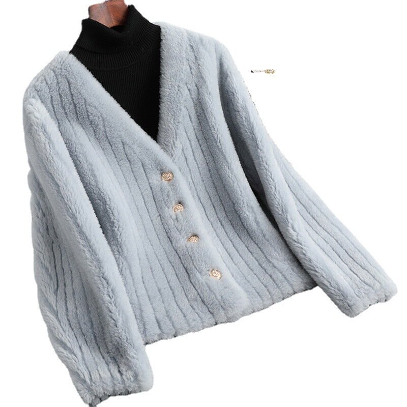 Nuova giacca in pile di pecora da donna in pile pieno di lana pelliccia corta temperamento integrato in pelliccia di agnello