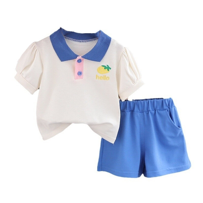 Setelan baju bayi perempuan musim panas, setelan baju anak perempuan kaus celana pendek 2 potong/set, kostum olahraga kasual balita, baju tracksuit bayi