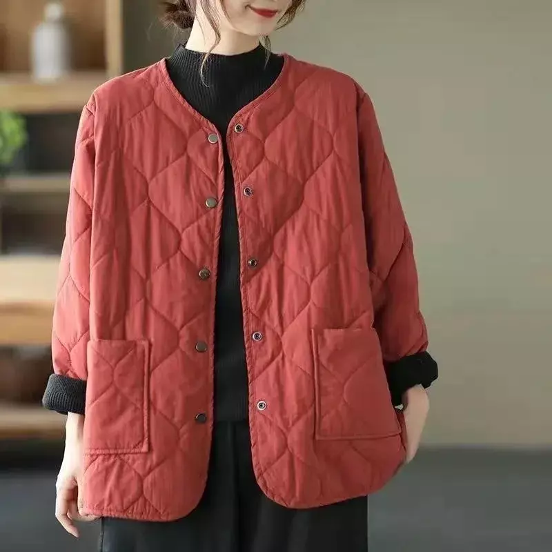 2023 New Women Jacket Autumn Winter Parkas Female Middle-Aged Mothers Loose Light Thin Casual Short Warm Cotton Padded Outwear
