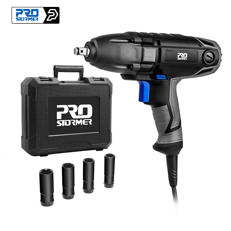 Electric Impact Wrench 1/2 inch 1100W 450N.m 230V Air Spanner Tire Remove Auto Repair Tool 4 Sockets 3400RPM speed by PROSTORMER