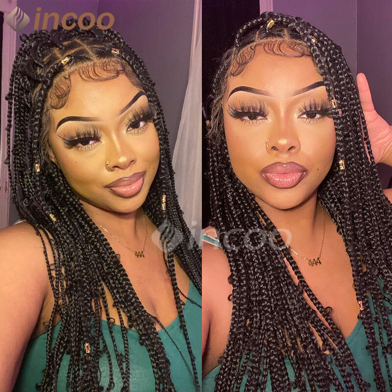 36" Long Synthetic Wigs Box Braided Wigs Jumbo Full Lace Braided Wig Heat Resistant Full Lace Braiding Wigs For Black Women