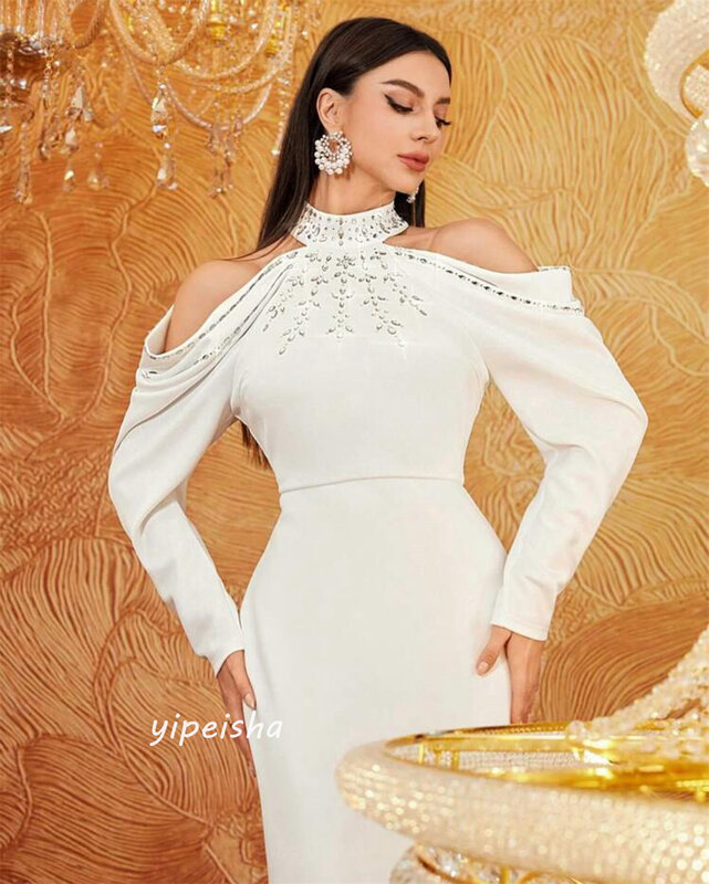 Prom Dress Saudi Arabia     Satin Beading Party A-line High Collar Bespoke Occasion es Ankle-Length