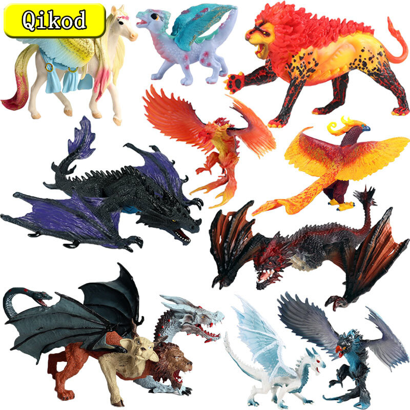 Figuritas de dragón de simulación, modelo de dragón mágico volador salvaje, dinosaurio Cerberus, águila llameante, figura de acción, juguetes de colección para niños