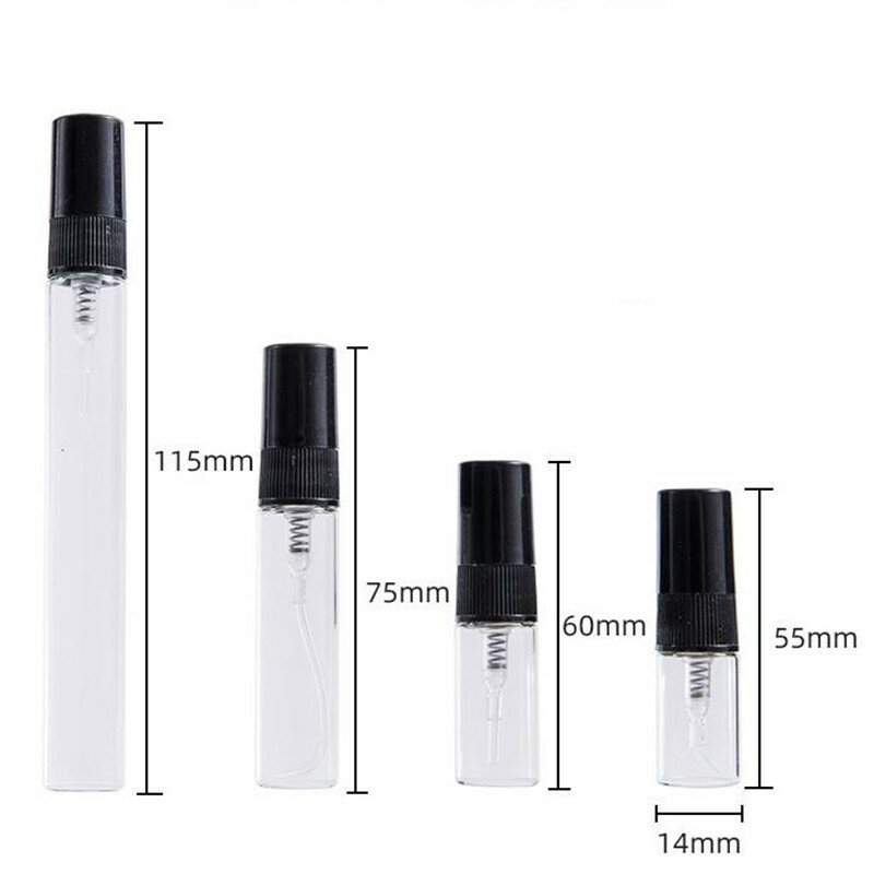 50/100/200PCS 2ML 5ML 10ML Black Clear Empty Cosmetics Bottle Mini Perfume Glass Bottle Sample Thin Glass Vials Wholesale 4#1