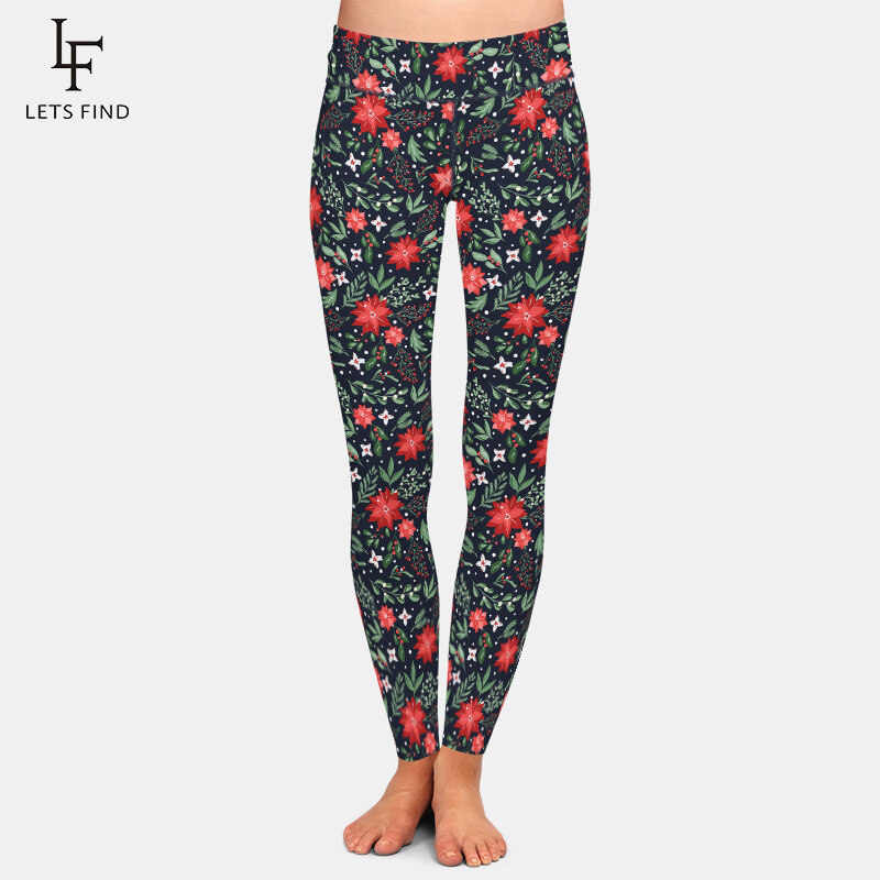 Женские эластичные штаны LETSFIND с высокой талией, 3D Рождественские штаны с цветочным рисунком для фитнеса, женские зимние теплые длинные леггинсы