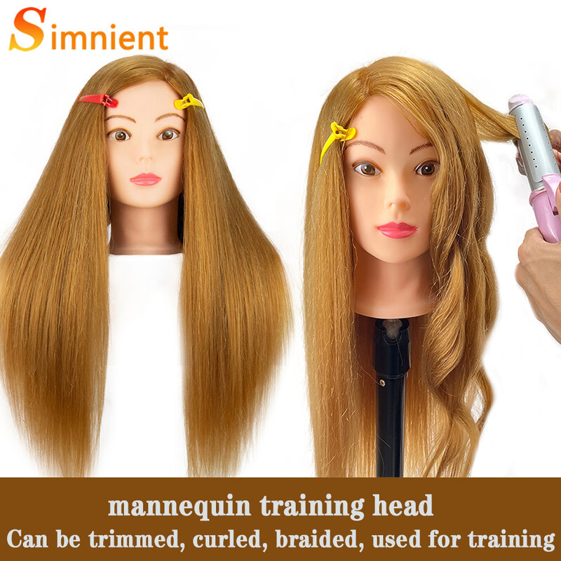Tête de poupée d'entraînement de Mannequin féminin avec 80% de vrais cheveux pour les coiffures coiffure cosmétologie, tête de poupée avec trépied de support