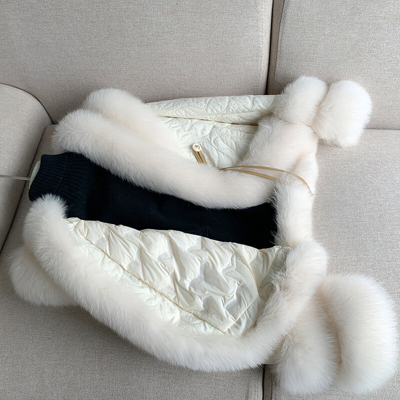 Aorice-abrigo de plumón de pato con cuello de piel de zorro grande para mujer, chaqueta suave de moda, CT312, nuevo diseño, Invierno