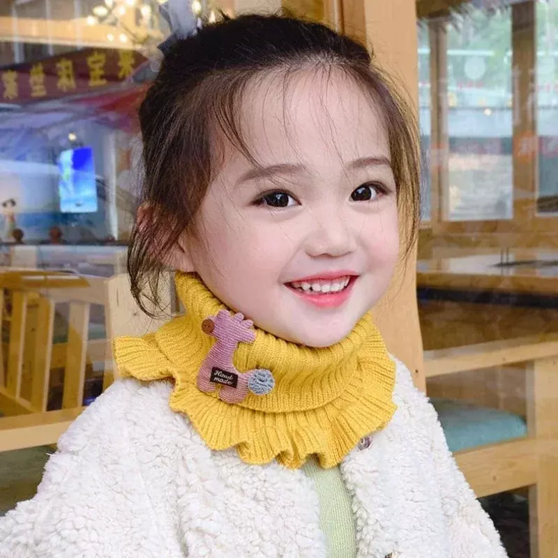 Syal bayi musim dingin penghangat leher untuk anak-anak anak-anak laki-laki perempuan wol rajutan kumis padat hangat syal Crochet kotak-kotak boneka Fashion