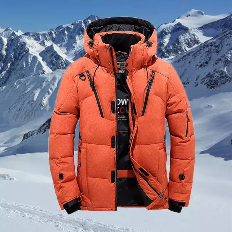 Winter Down Jacket Men White Duck Coat Windproof Warm Travel Camping Overcoat New in Thicken Solid Color Hooded Male Clothing