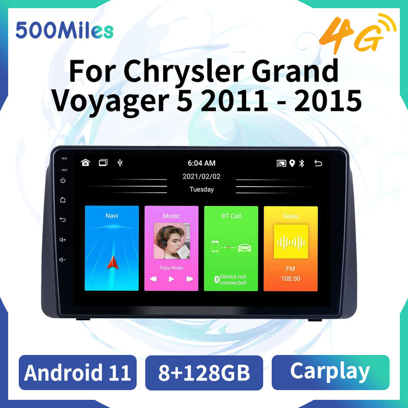 Unidade principal estéreo multimídia Android, rádio de carro 2 Din para Chrysler Grand Voyager 5, Dodge Grand Caravan 2011-2020, GPS de tela