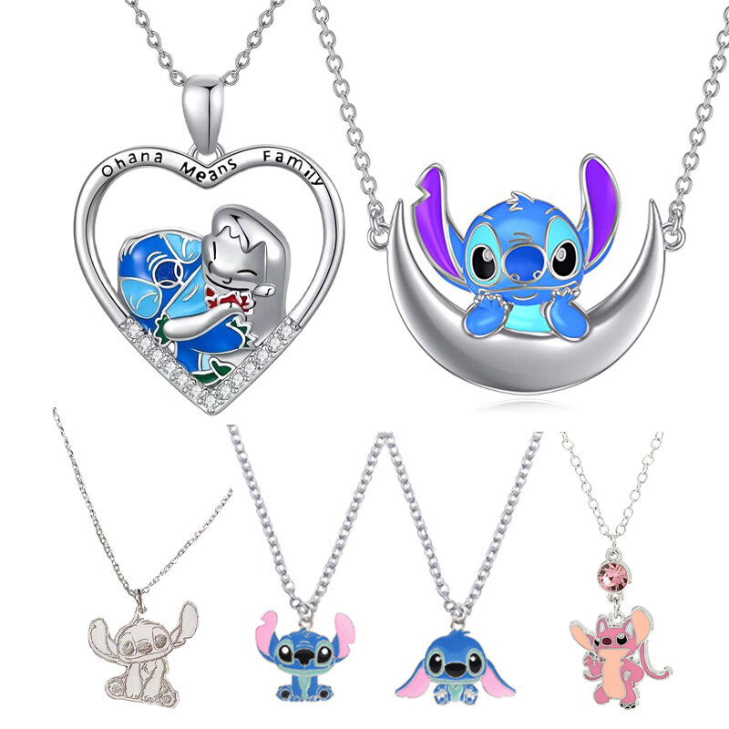 Disney-collar de Lilo & Stitch para niña, colgante con forma de corazón y luna de dibujos animados, accesorios de juguete, regalos