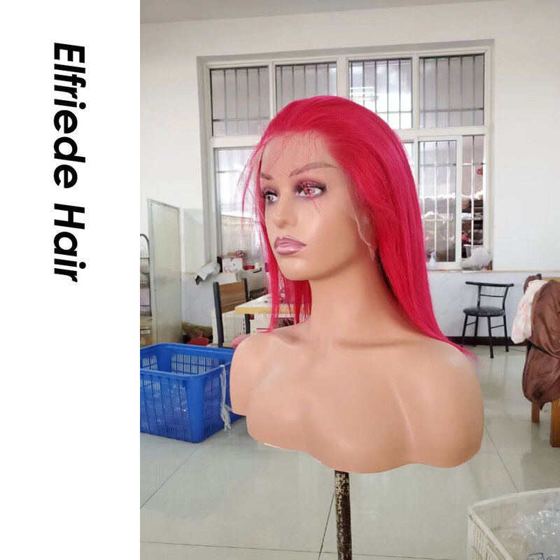 Elfriade-Peluca de cabello humano con cierre Frontal para mujer, postizo de encaje Bob corto, color rojo, 4x4, 13x4, 13x6