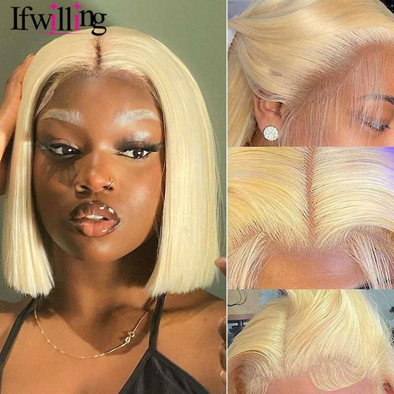 Blonde Bob Wig Human Hair 13X4 HD Transparent 613 Lace Front Wig Human Hair straight frontal wig human hair