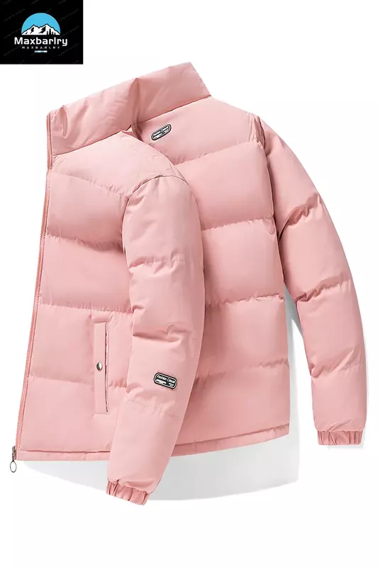 Nowa kurtka podszyta bawełną męska prosta stójka koreańska modna płaszcz dla par gruba ciepła męska odzież zimowa Plus Size