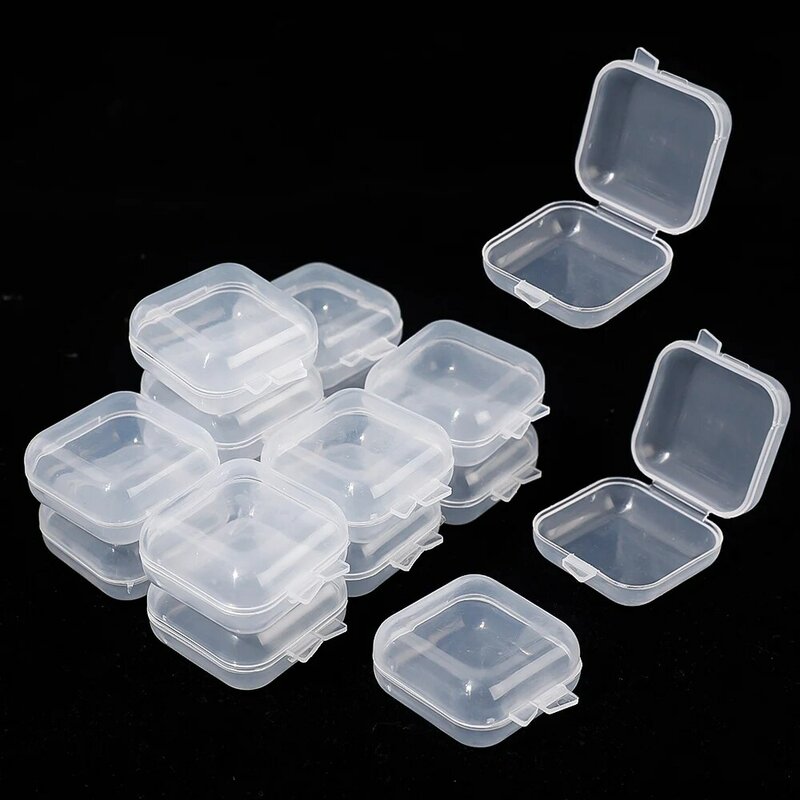 ジュエリー用の透明なプラスチック製収納ボックス,3.5cmの正方形の透明な収納ボックス,ヒンジ付きの蓋,イヤリング用の小さなボックス,DIYボタン