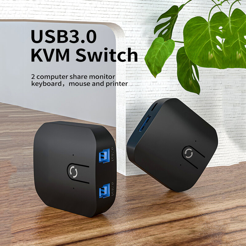 Портативный KVM-переключатель USB 2,0 3,0 с 2 портами для Windows 10, ПК, клавиатуры, мыши, принтера, 2 шт., совместное использование 4 устройств, USB-переключатель, аксессуары