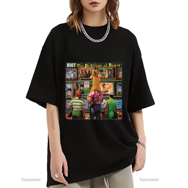 Camiseta masculina e feminina de manga curta, camiseta preta, álbum de The PriviSugar of Power, Riot Tour, moda streetwear
