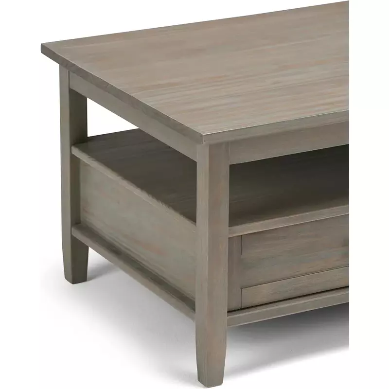 Кофейный столик теплый шейкер из массива дерева 48 дюймов широкий прямоугольный переход, Состаренный серый для гостиной и семейной комнаты
